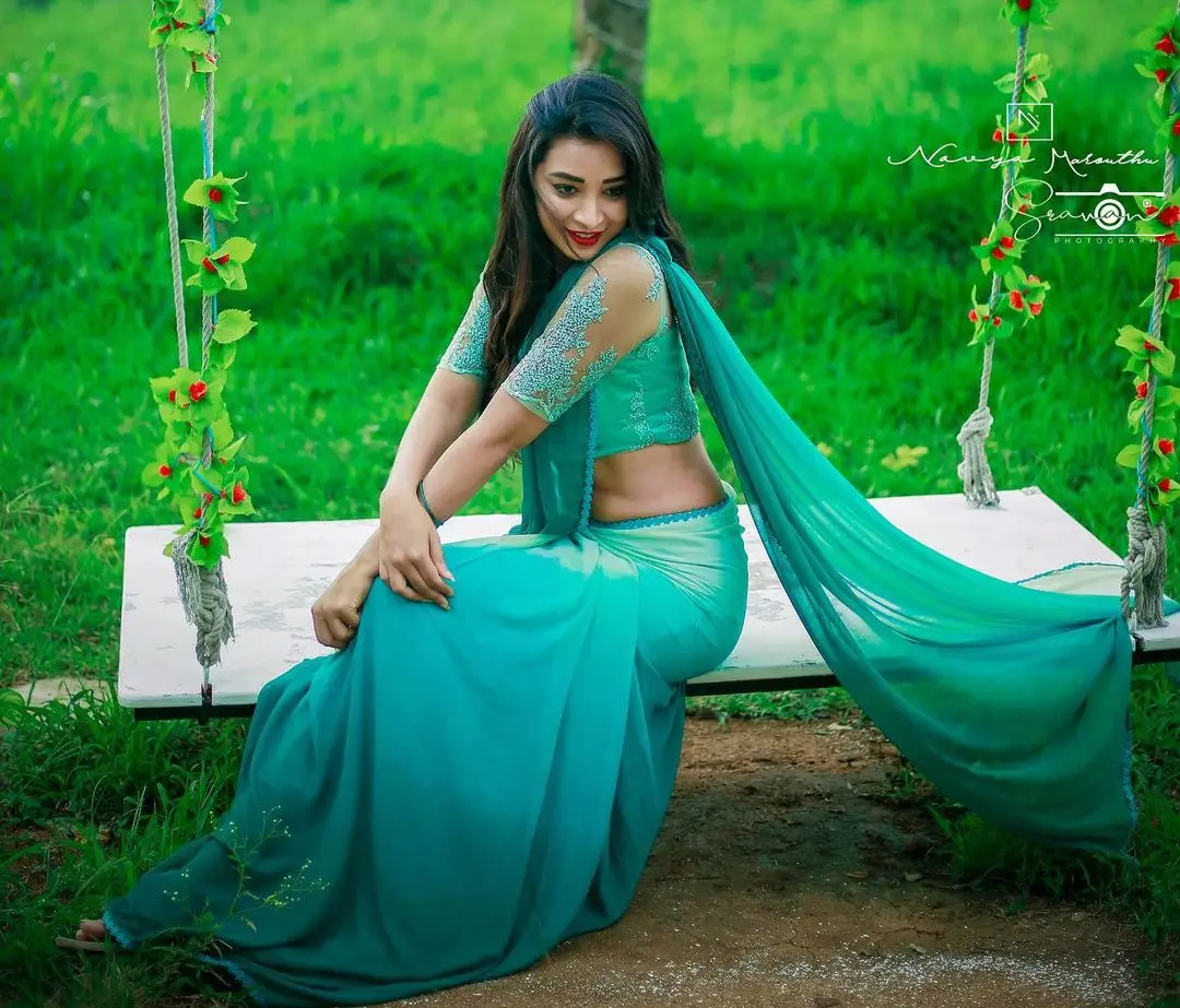 Gemini Actress Bhanu Sri Wearing Green Saree Blouse